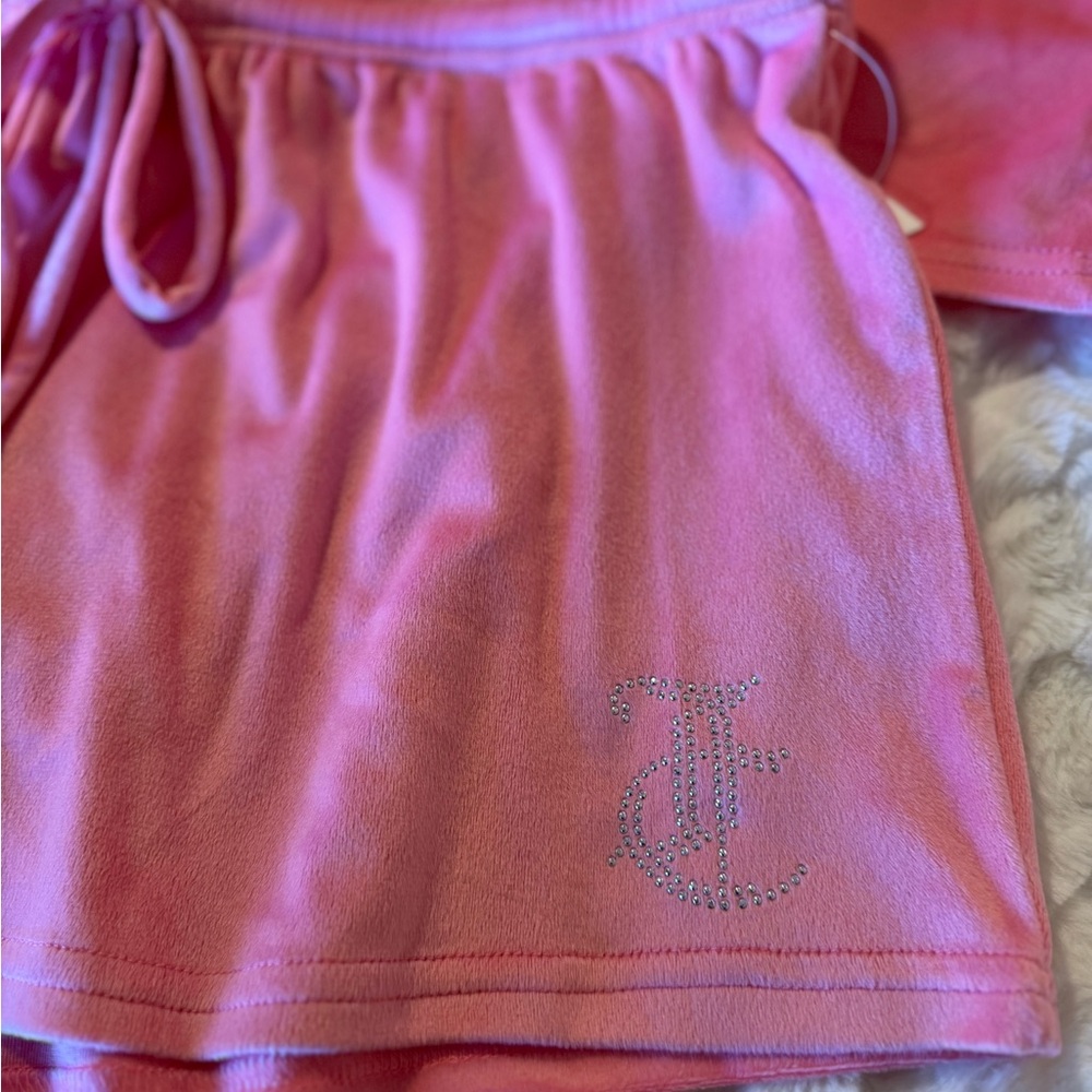 NWT 2 Piece Juicy Couture Pink Velour Rhinestone Bling Shorts Pajama Set - Picture 7 of 16